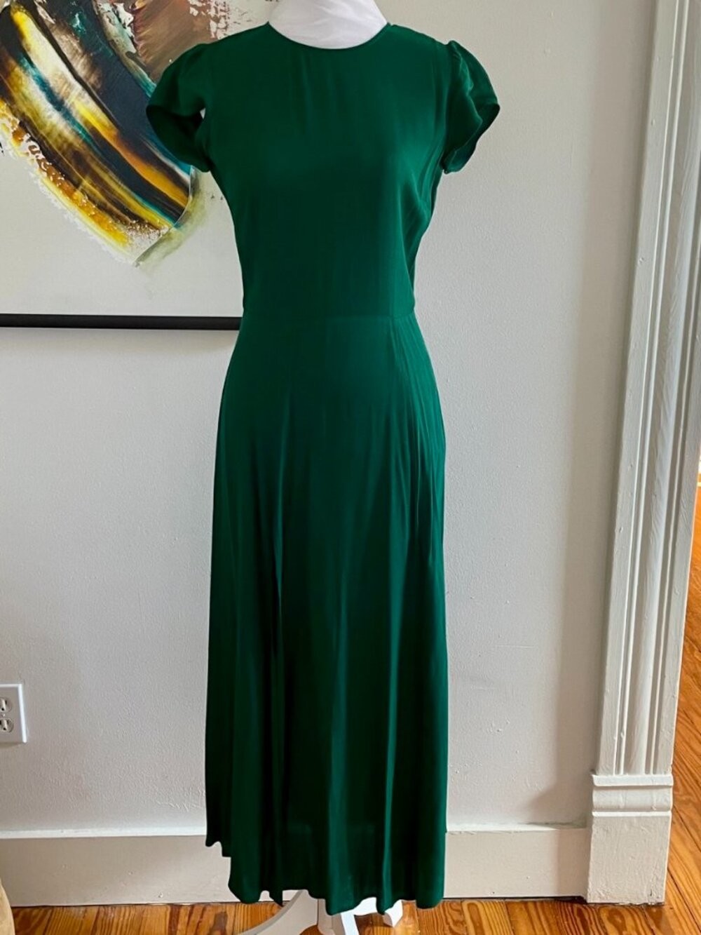 Reformation 'Gavin' Midi Dress / Emerald / Sz 2 - Picture 2 of 16